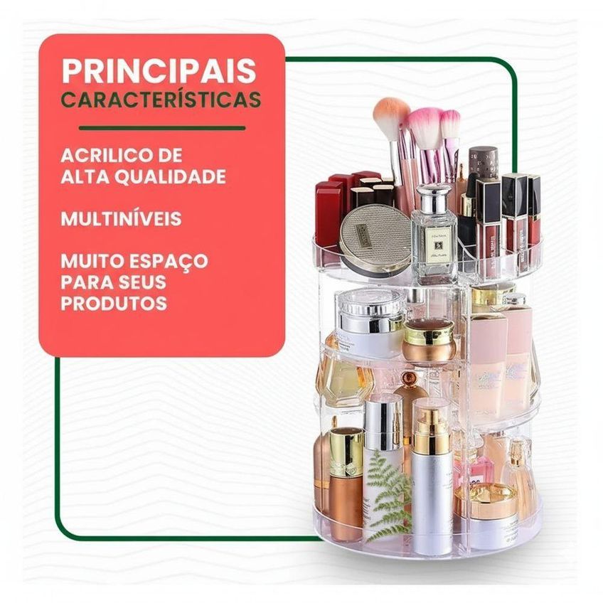 Organizador Giratório Para Maquiagem E Cosméticos 360 Graus Acrílico Transparente Alta Capacidade Utimix - imagem 3