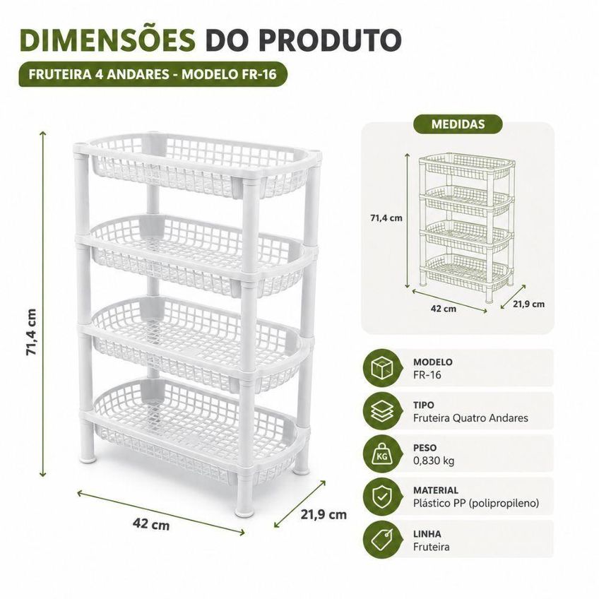 Fruteira Quatro Andares FR-16 Organizadora Plástico PP Telado Cozinha YEET - imagem 2