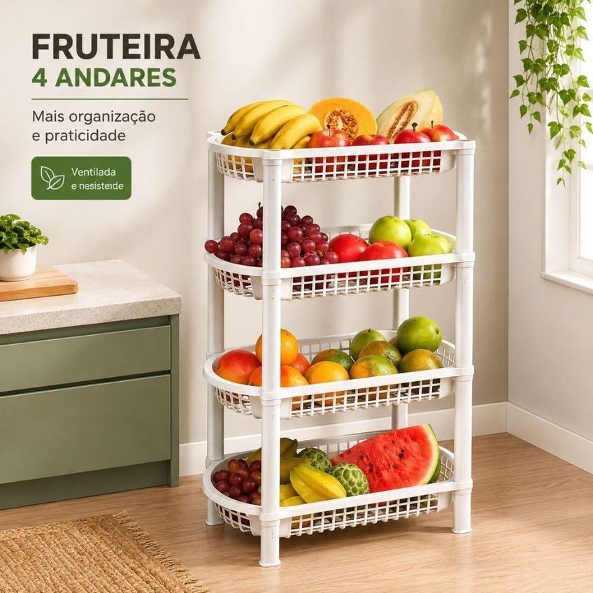 Fruteira Quatro Andares FR-16 Organizadora Plástico PP Telado Cozinha YEET - imagem 3