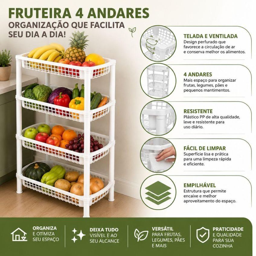 Fruteira Quatro Andares FR-16 Organizadora Plástico PP Telado Cozinha YEET - imagem 5