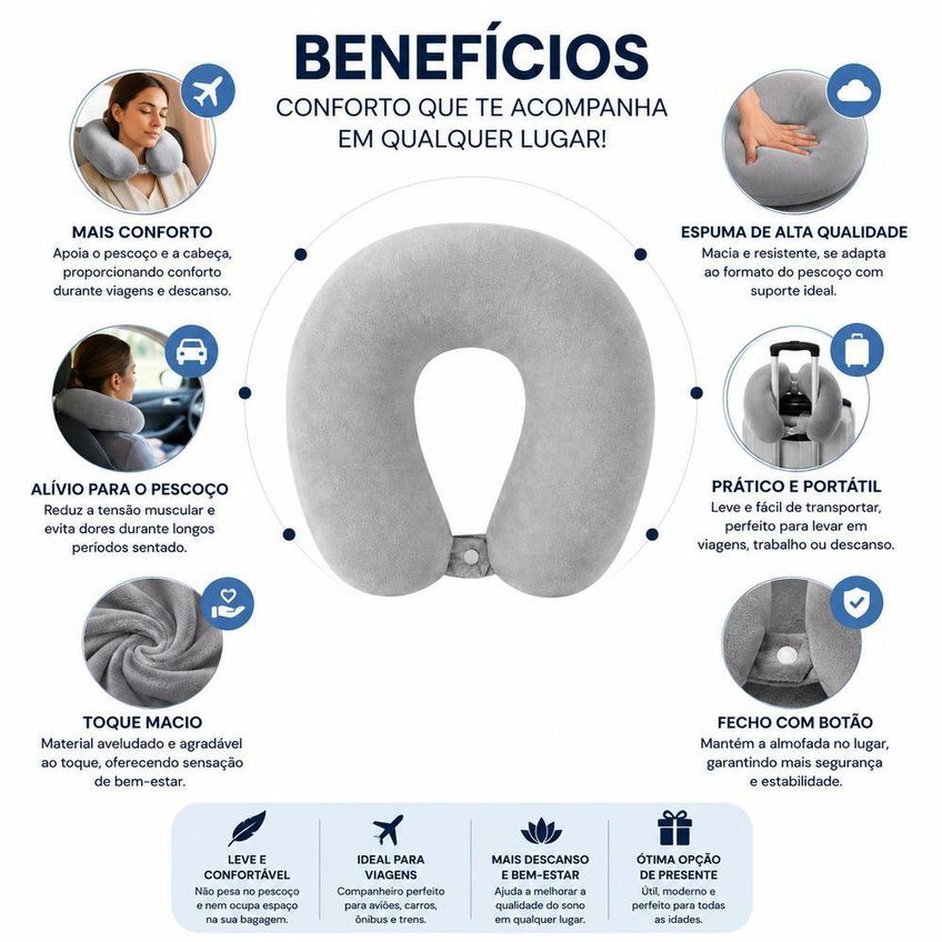 Almofada De Pescoço Para Viagem Ergonômica Apoio Cervical Rosa Macia Utimix - imagem 4