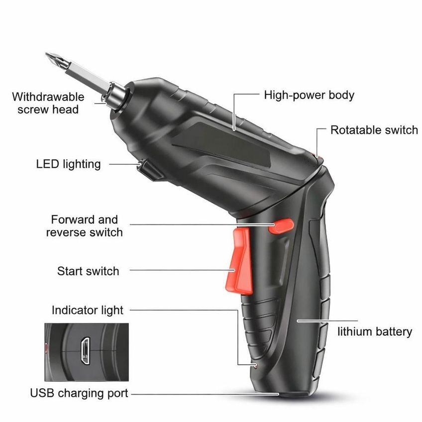 Parafusadeira Elétrica Recarregável Utimix Doméstica Kit 46 Peças Com Bits Maleta Torque Ajustável - imagem 3