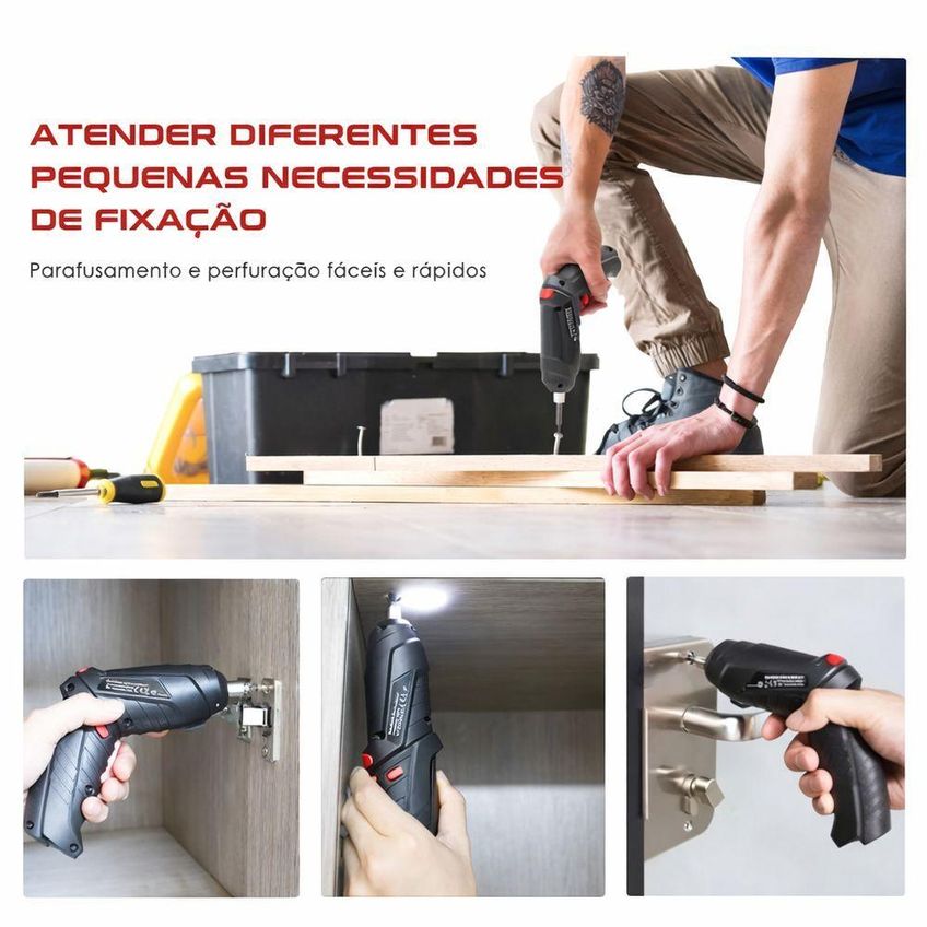 Parafusadeira Elétrica Recarregável Utimix Doméstica Kit 46 Peças Com Bits Maleta Torque Ajustável - imagem 4