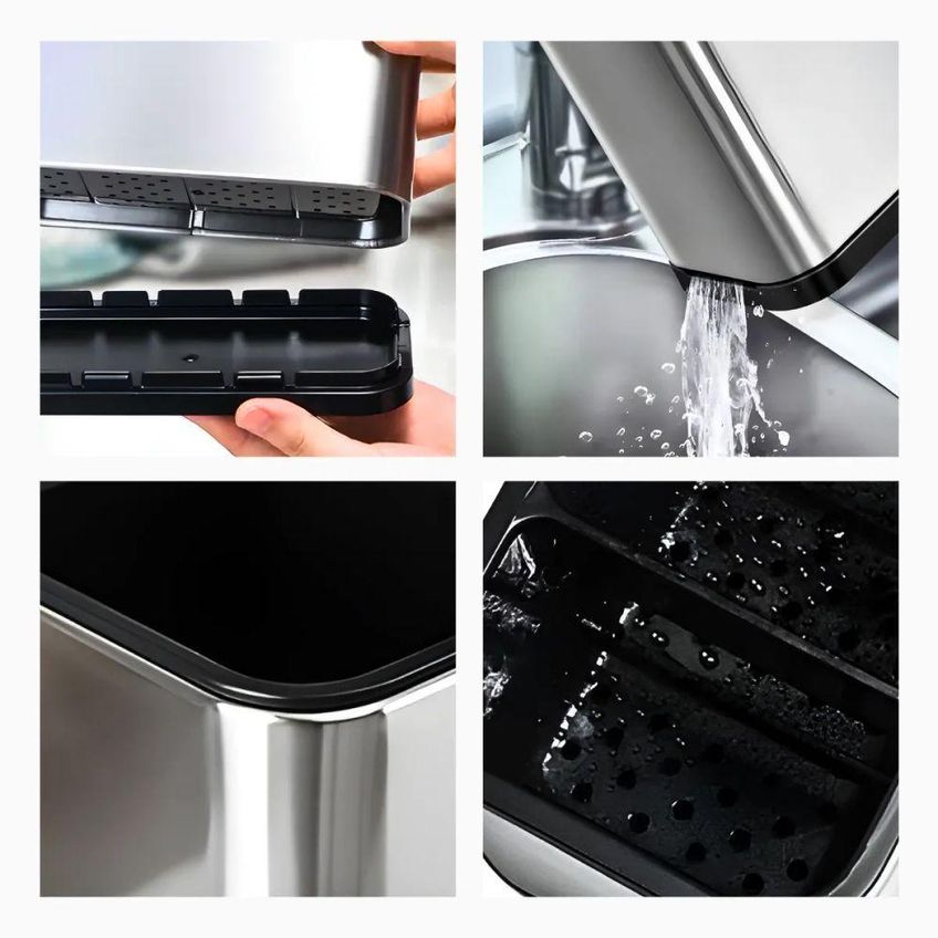 Escorredor Porta Talheres 4 Divisórias Organizador De Bancada Aço Inoxidável Inox Cozinha Utimix - imagem 5