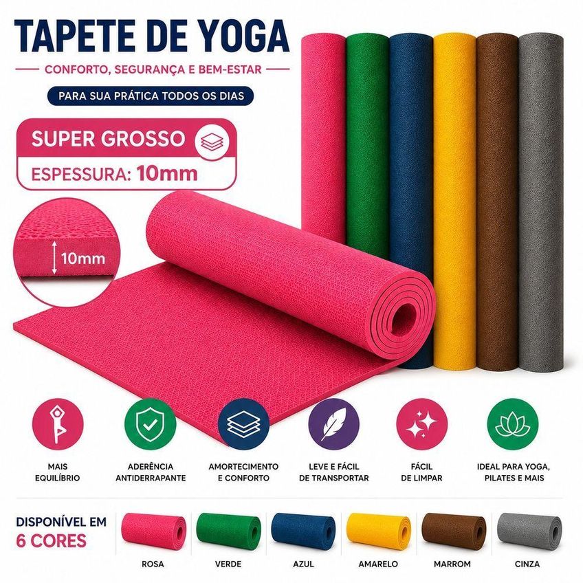 Tapete De Yoga Profissional Antiderrapante Para Pilates Alongamento Azul NBR Utimix Único - imagem 4