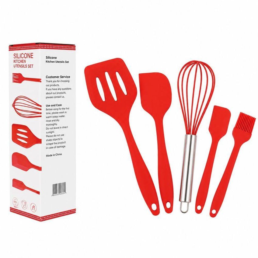 Jogo De Utensílios De Cozinha Silicone 5 Peças Antiaderente Cabo Inox Azul Utimix - imagem 3