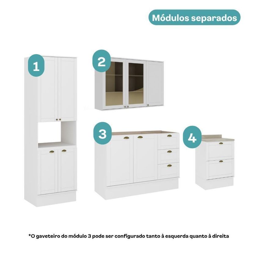 Armário De Cozinha Completa Com Balcão Milla Maple 9 Portas 5 Gavetas Mdf 250cm Branco Móveis - imagem 3