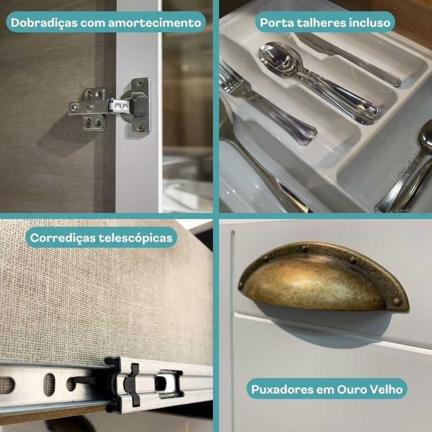 Armário De Cozinha Completa Com Balcão Milla Maple 9 Portas 5 Gavetas Mdf 250cm Branco Móveis - imagem 5