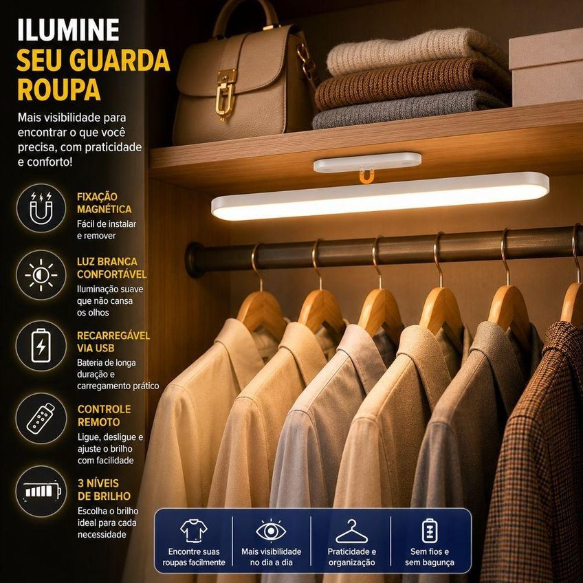 Luminária De Leitura Magnética Barra Led Recarregável Usb Sem Fio 3 Tons De Luz Utimix - imagem 4