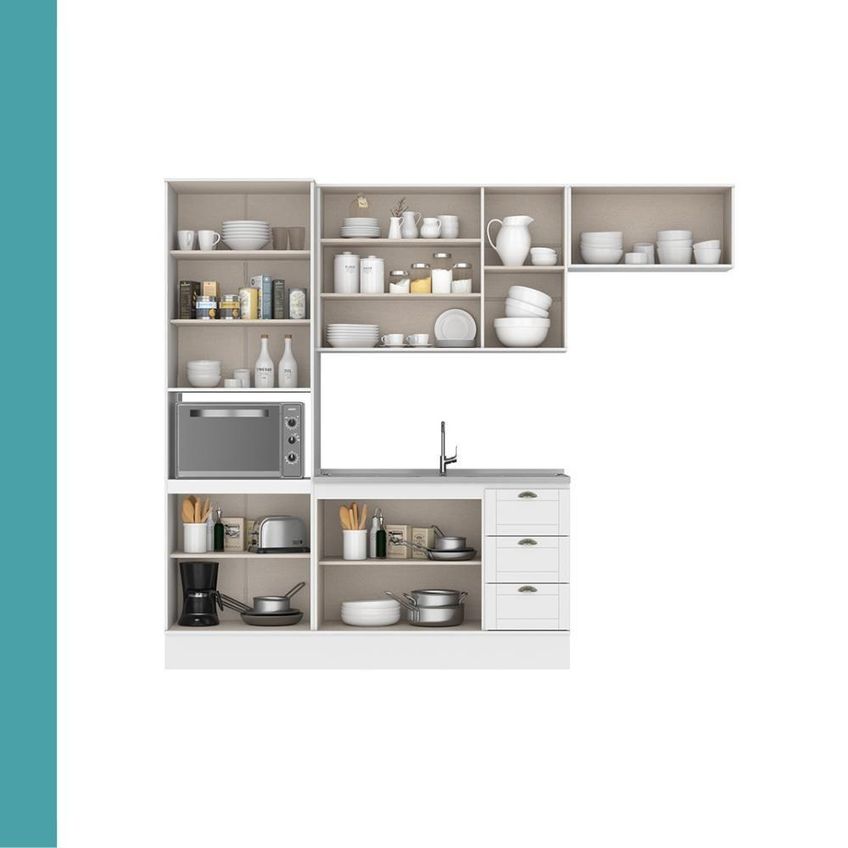 Cozinha Completa Com Balcão Milla Fern 10 Portas 3 Gavetas MDF Branco Móveis Carraro - imagem 3