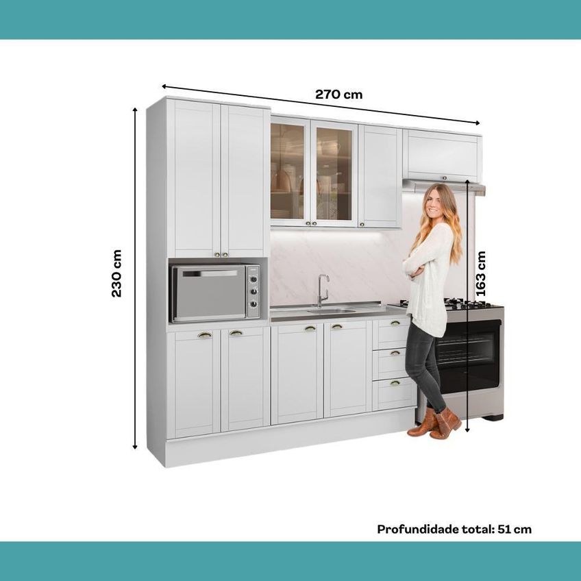 Cozinha Completa Com Balcão Milla Fern 10 Portas 3 Gavetas MDF Branco Móveis Carraro - imagem 4