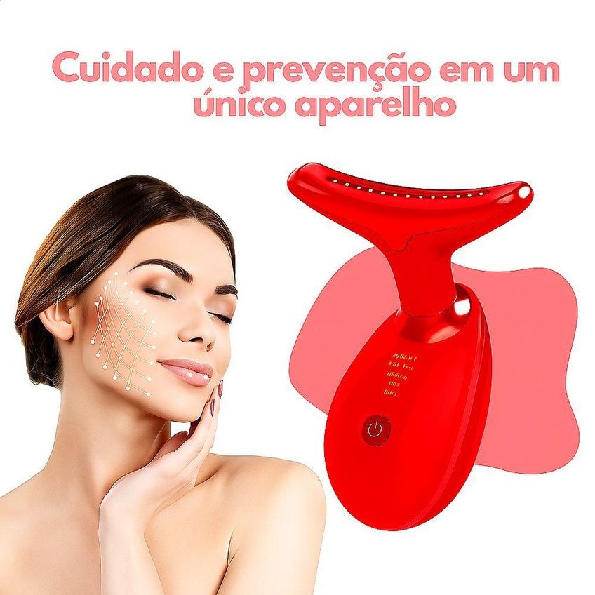 Massageador Facial Elétrico LED Fototerapia Lifting Antirrugas USB Vermelho Utimix - imagem 4