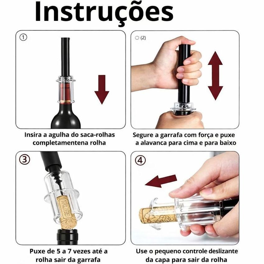 Saca Rolhas A Vácuo Manual Para Vinho Abridor De Garrafa Aço Inox Corpo Transparente Utimix - imagem 5