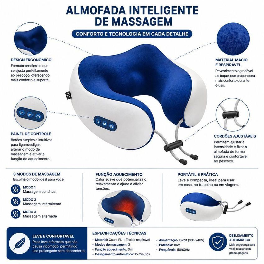 Almofada De Massagem Elétrica Para Pescoço E Ombro Utimix Vibração Aquecimento USB 5V Único - imagem 5