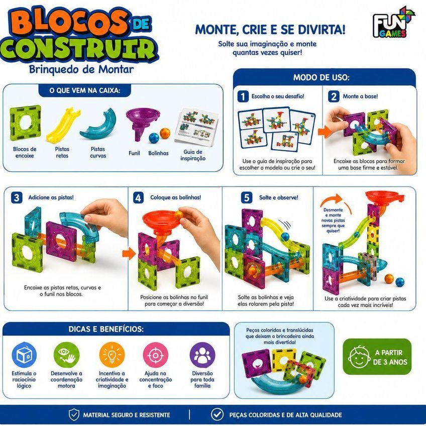 Blocos De Montar Infantis Pista Translúcida Educativa Encaixe Infantil 47 Peças Utimix - imagem 4