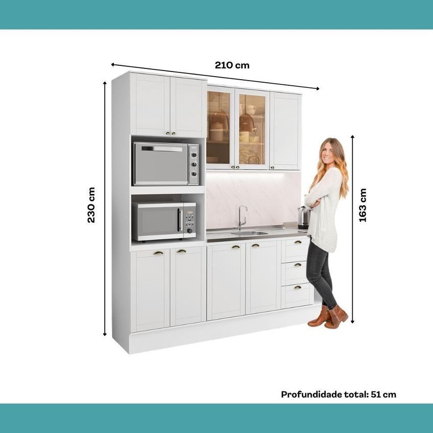 Cozinha Completa Com Balcão Milla Clover 9 Portas 3 Gavetas MDF Branco Móveis Carraro - imagem 3