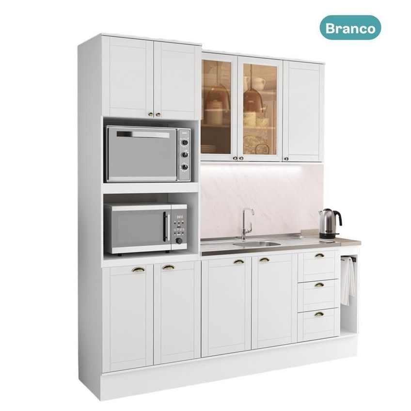 Cozinha Completa Com Balcão Milla Clover 9 Portas 3 Gavetas MDF Branco Móveis Carraro - imagem 5