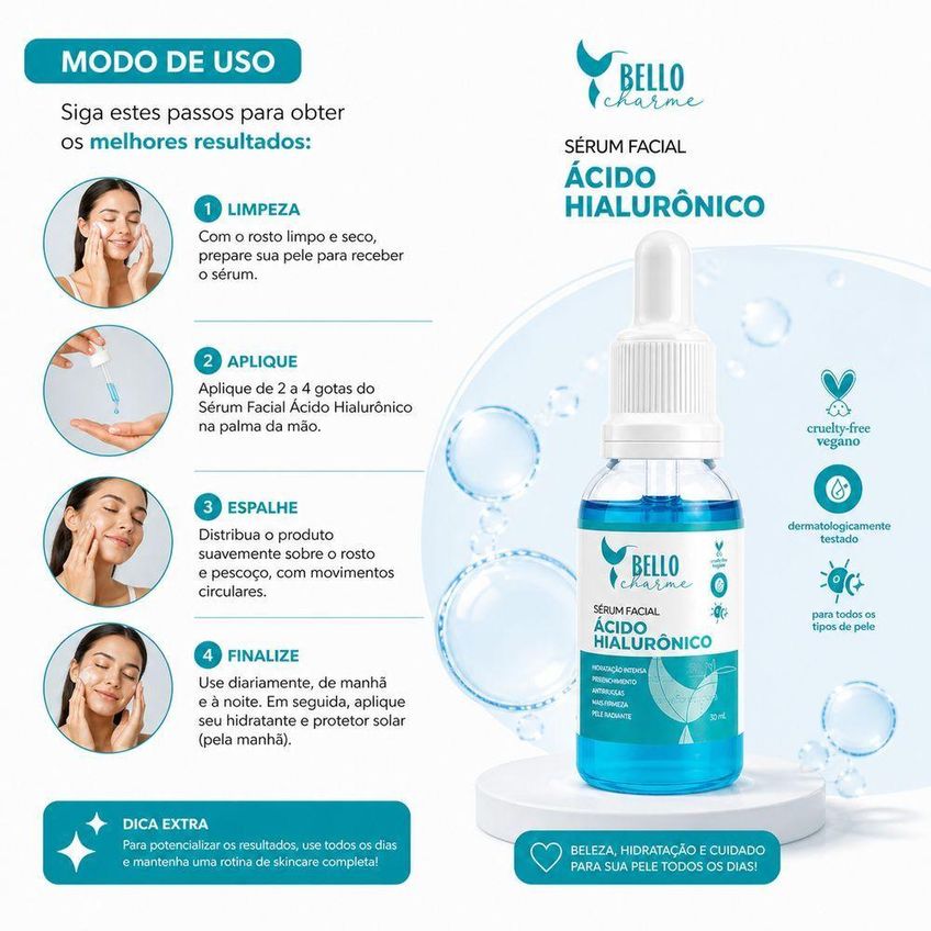Sérum Concentrado Ácido Hialurônico 30ml - Suaviza Rugas, Linhas De Expressão E Melhora A Firmeza - imagem 4