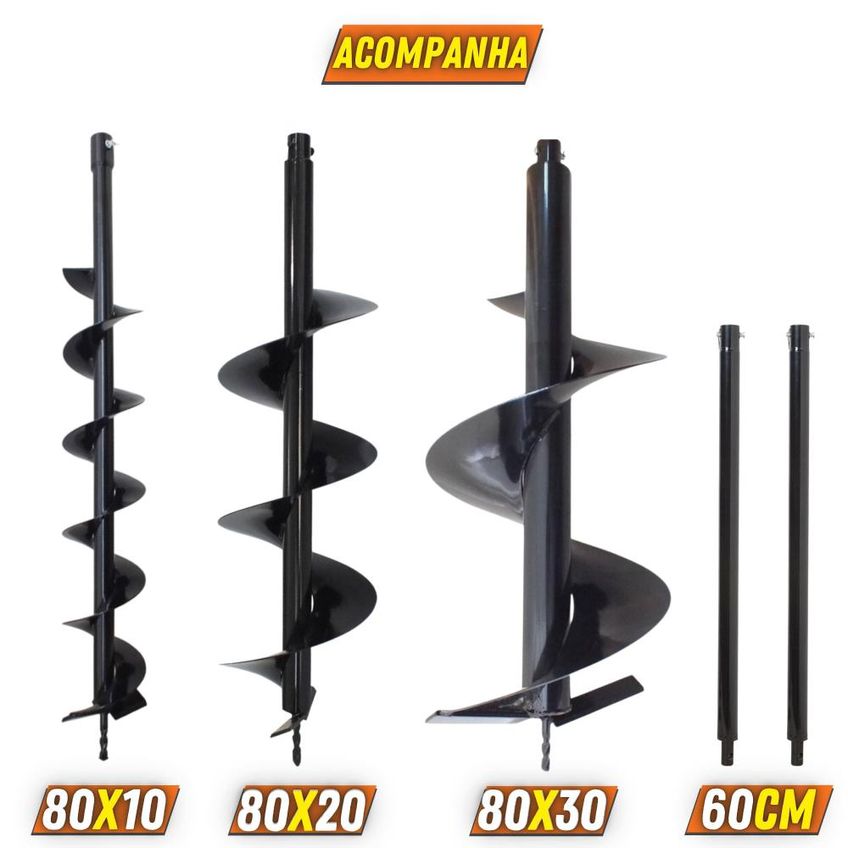 Perfurador De Solo Perfuratriz Duratork Dps623m À Gasolina 62cc 3hp De Potência 12.500rpm Com Kit Brocas 80x10cm, 80x20cm E 80x30cm + 2 Extensão 6 - imagem 3