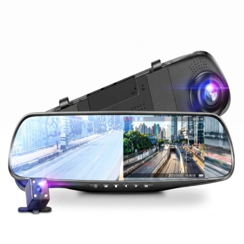 Espelho Retrovisor Com Tela Dvr Frontal Full Hd 1080p E Ré Visão Noturna Sensor G 12v Preto Utimix - imagem 3