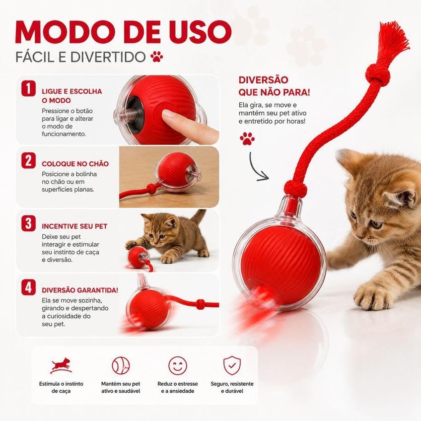 Brinquedo Interativo Para Pet Utimix Bola Giratória Inteligente Cão E Gato Plástico Abs - imagem 4