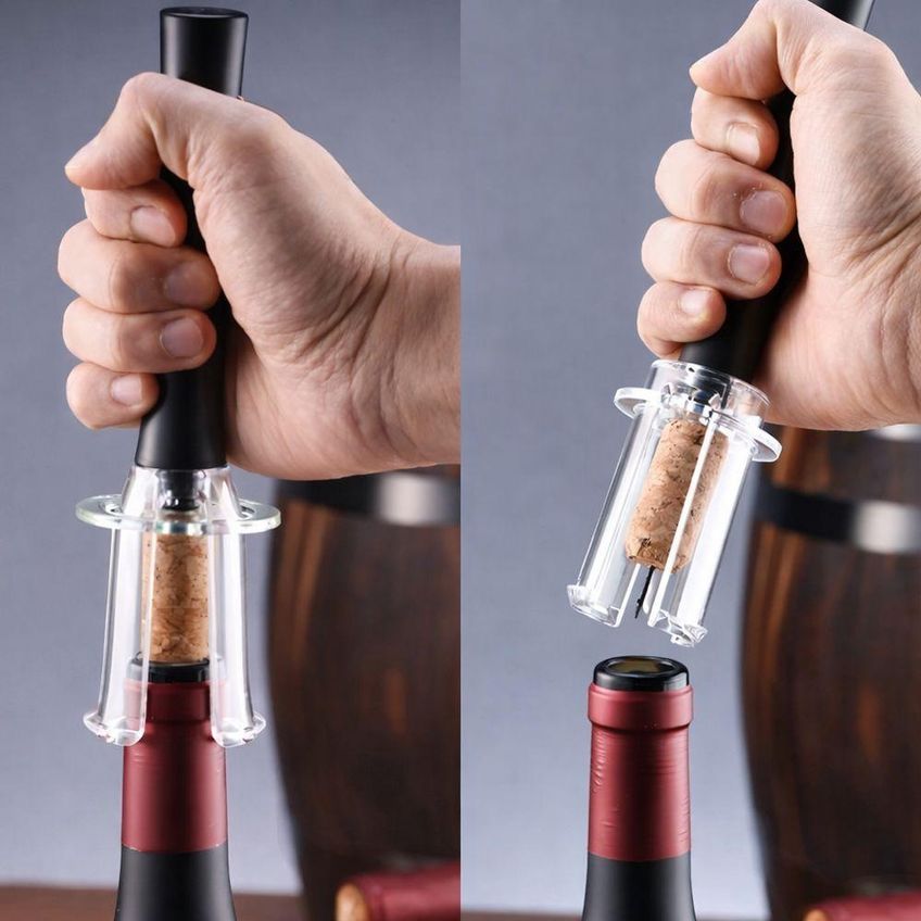 Saca Rolhas A Vácuo Manual Para Vinho Abridor De Garrafa Aço Inox Corpo Transparente Utimix - imagem 3