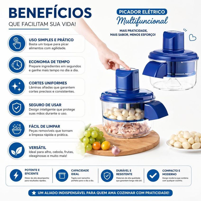 Descascador Elétrico Automático de Alimentos Multifuncional Portátil Recarregável Azul Utimix - imagem 4