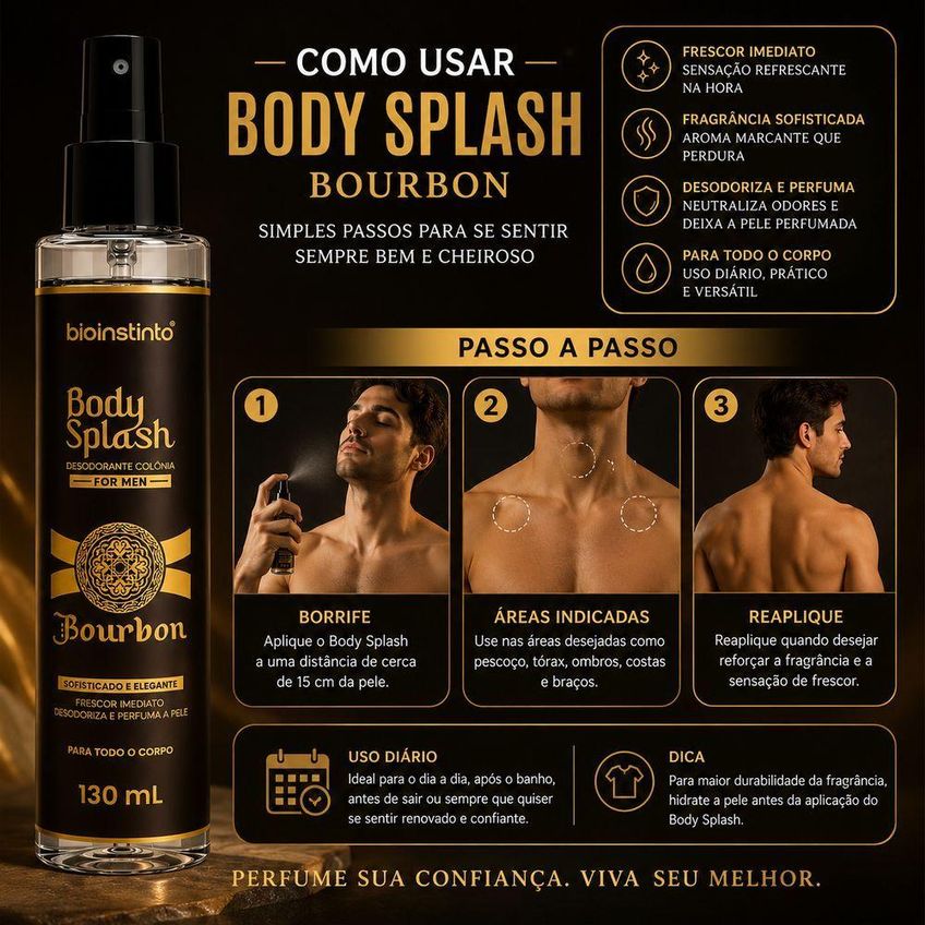 Body Splash Bourbon For Men Desodorante Colônia Masculino Fragrância Amadeirada 130ml Utimix - imagem 3