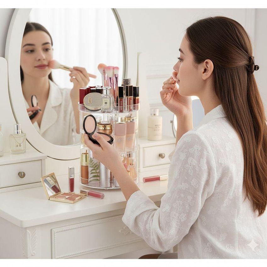 Organizador Giratório Para Maquiagem E Cosméticos Acrílico Transparente 360 Graus Penteadeira Utimix - imagem 2