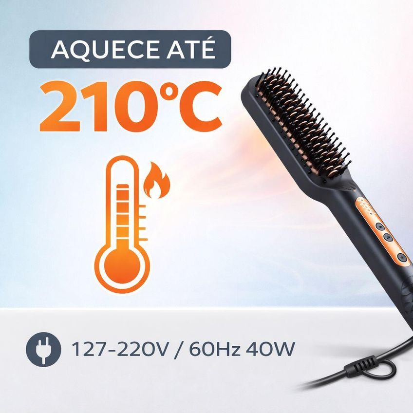 Escova Alisadora De Cabelo Elétrica Cerdas Cerâmicas Aquecimento Rápido Íons Cinza Utimix 40w Bivolt - imagem 3