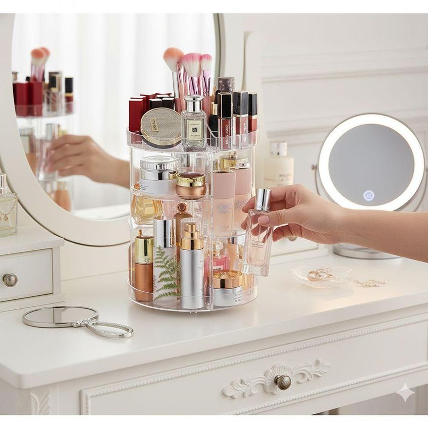 Organizador Giratório Para Maquiagem E Cosméticos Acrílico Transparente 360 Graus Penteadeira Utimix - imagem 5