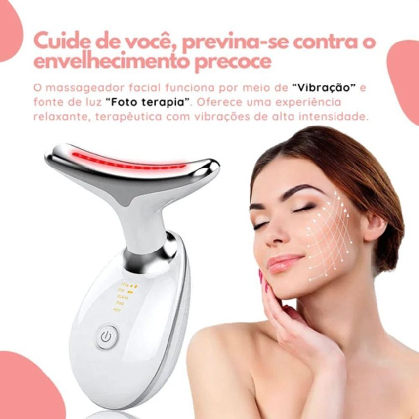 Massageador Facial Elétrico Utimix Led Fototerapia Antirrugas Recarregável Usb Branco Único - imagem 4