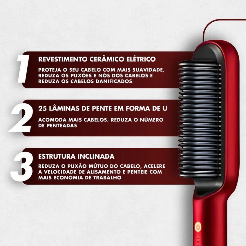 Escova Alisadora Profissional Escova De Cabelo 5 Em 1 Secadora Modeladora Vermelha Cerdas Cerâmicas - imagem 5