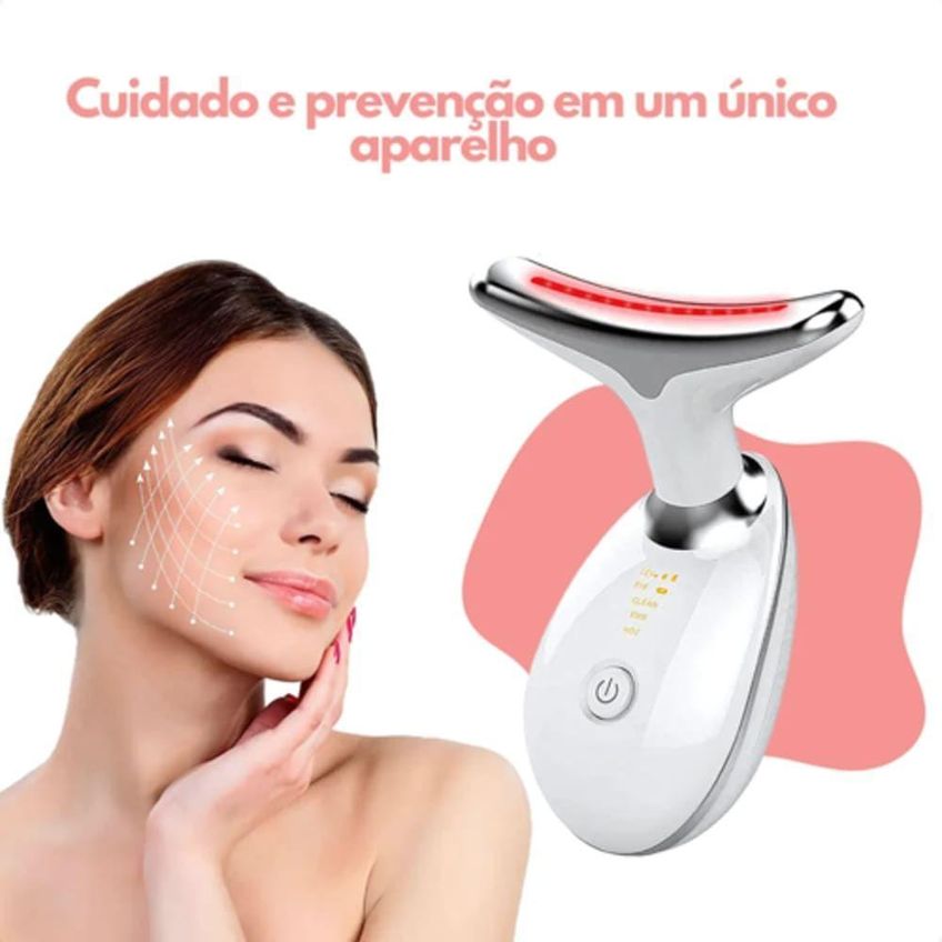 Massageador Facial Elétrico Led Fototerapia Lifting Antirrugas Recarregável Usb Branco Utimix - imagem 3