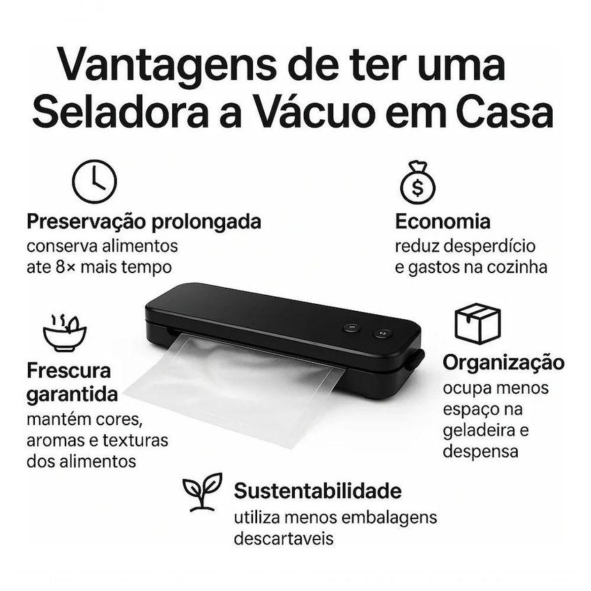 Máquina Seladora A Vácuo De Alimentos Portátil Elétrica Conserva Carne Legumes E Congelados Branco - imagem 4