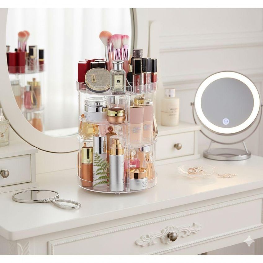 Organizador Giratório Para Maquiagem E Cosméticos Acrílico Transparente 360 Graus Penteadeira Utimix - imagem 4