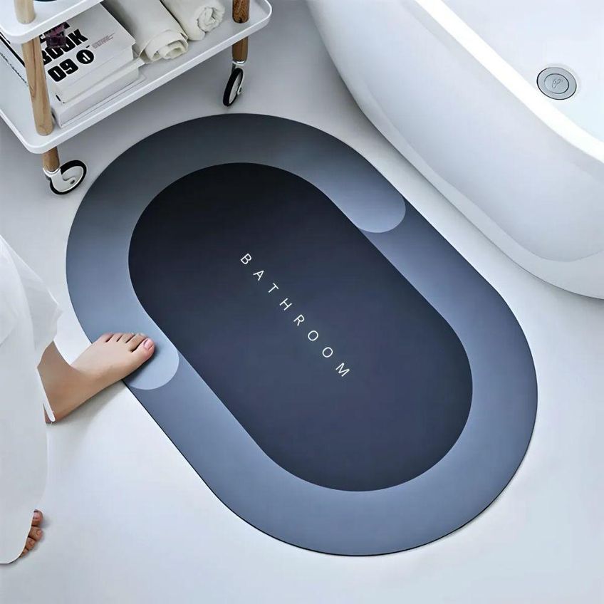 Tapete De Banheiro Super Absorvente Oval Veludo Cristal Base Emborrachada Antiderrapante Lavável - imagem 3