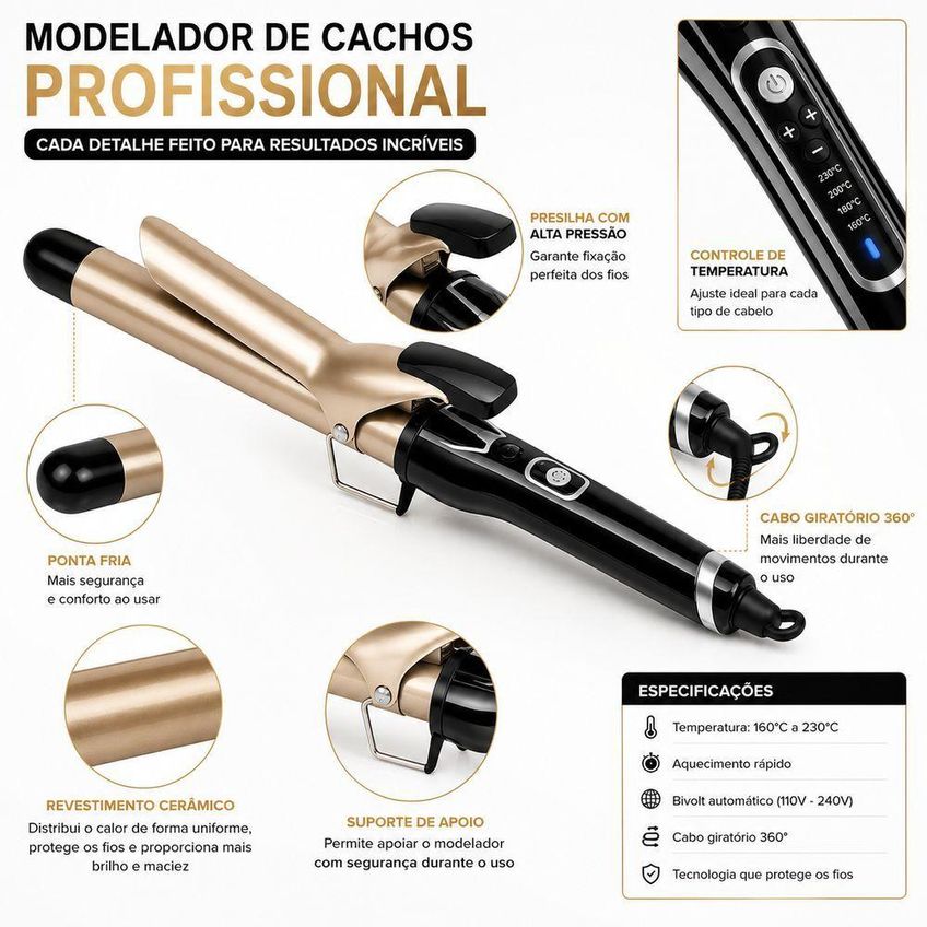 Modelador De Cachos Profissional Cerâmico 1 Temperatura Utimix Bivolt - imagem 3