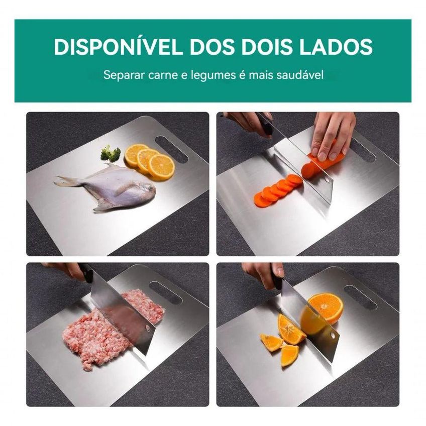 Tábua De Corte Retangular Antibacteriana Aço Inoxidável Multiuso Cozinha Utimix - imagem 4