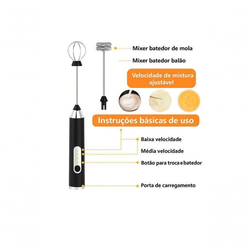 Mini Mixer Elétrico Portátil Recarregável Multiuso Batedor De Ovos Leite Café E Vitamina Aço Inox - imagem 3