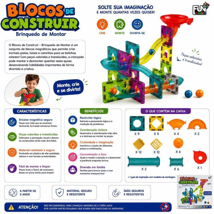 Blocos De Montar Infantis Pista Translúcida Educativa 47 Peças Encaixe Infantil Utimix - imagem 3