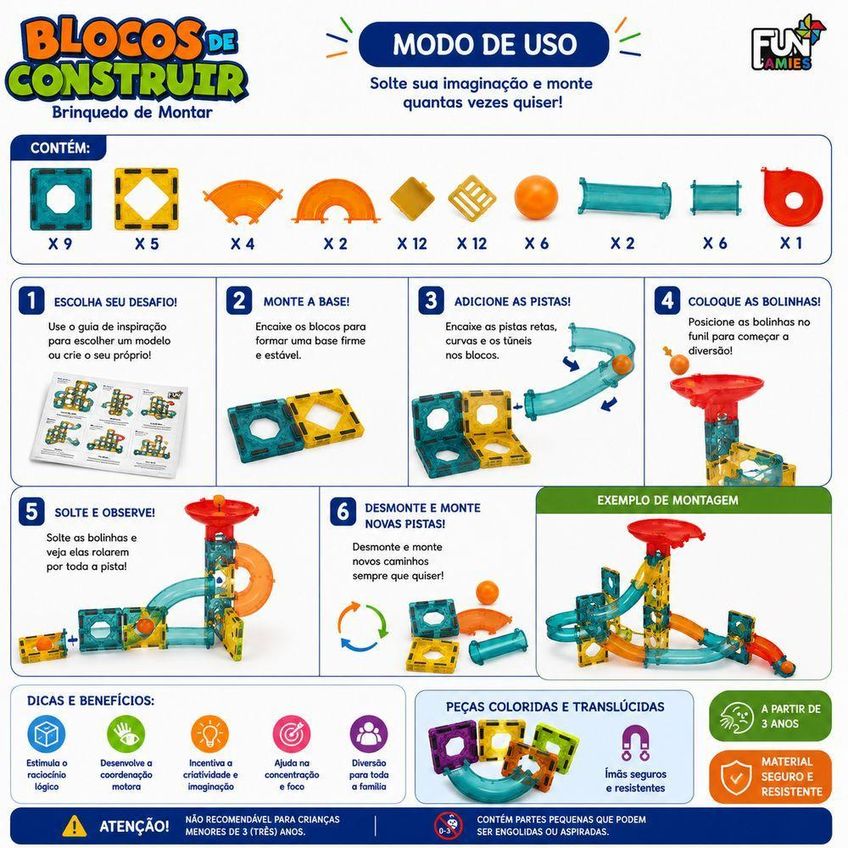 Blocos De Montar Infantis Pista Translúcida Educativa 47 Peças Encaixe Infantil Utimix - imagem 5