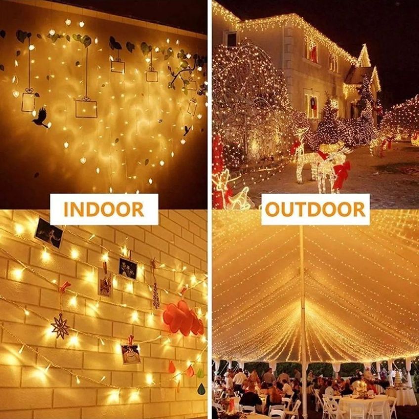 Cortina De Led 3x3m Com Controle Remoto 8 Modos Para Decoração Luz Branca Quente Bivolt Utimix - imagem 3