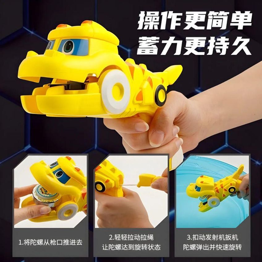Brinquedo De Batalha Pião Giratório Infantil Beyblade Com 2 Lançadores Dinossauro Amarelo - imagem 3