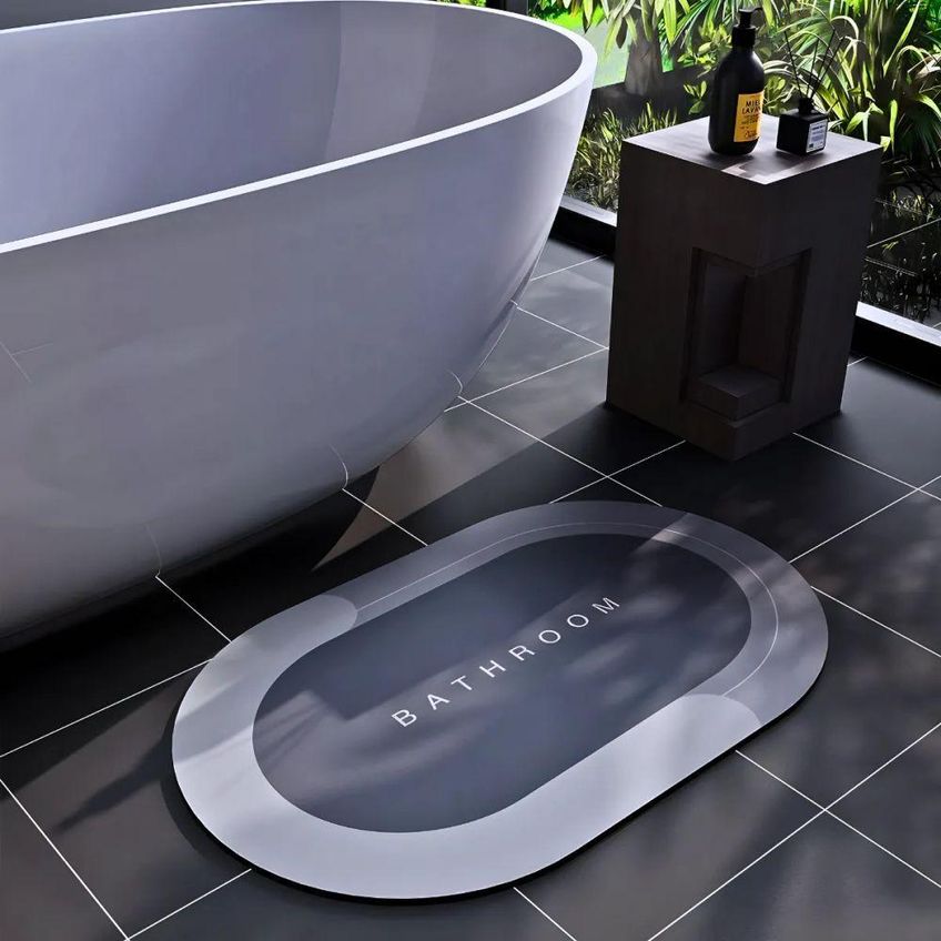 Tapete De Banheiro Super Absorvente Oval Superfície Em Veludo Cristal Fundo Emborrachado - imagem 3