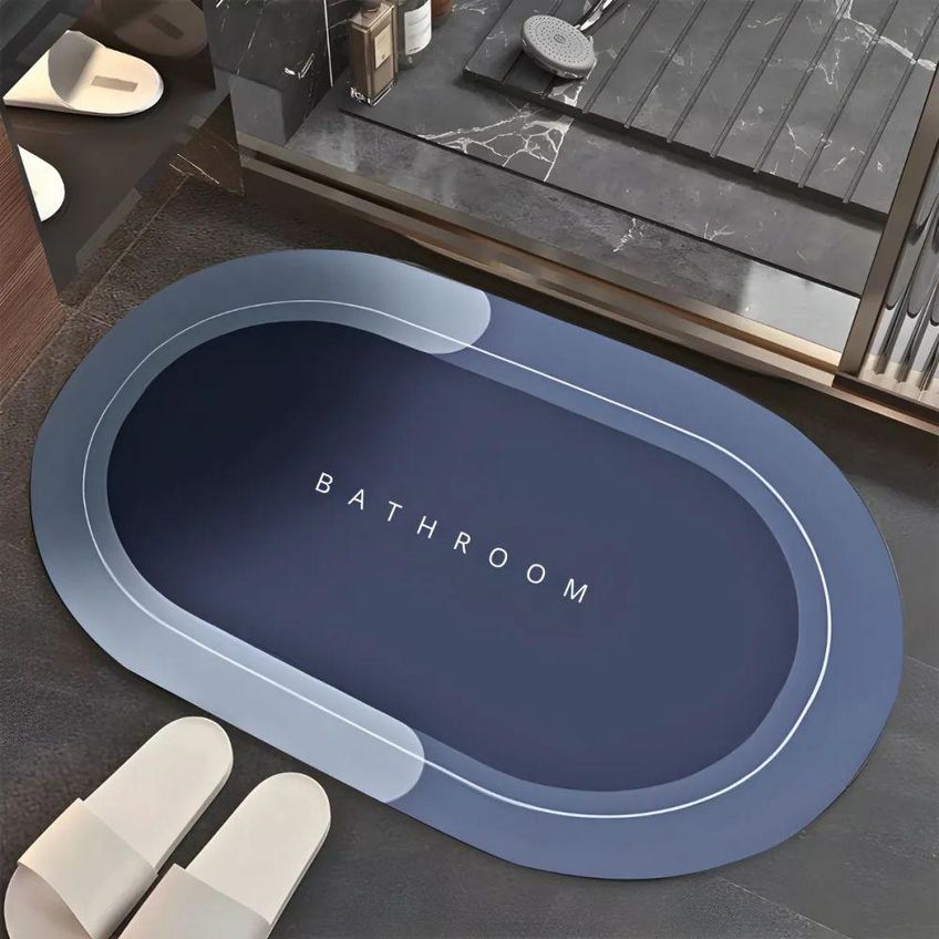 Tapete De Banheiro Super Absorvente Oval Superfície Em Veludo Cristal Fundo Emborrachado - imagem 4