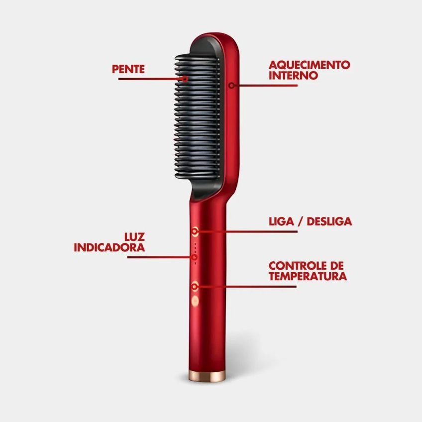 Escova Alisadora De Cabelo 5 Em 1 Secadora Cerdas Cerâmicas Íons Vermelha Utimix Bivolt - imagem 3