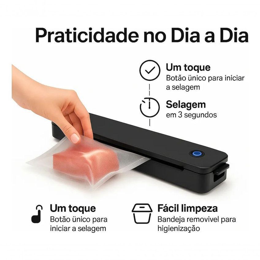 Máquina Seladora A Vácuo De Alimentos Portátil Elétrica 220v Branco Utimix 90w - imagem 3