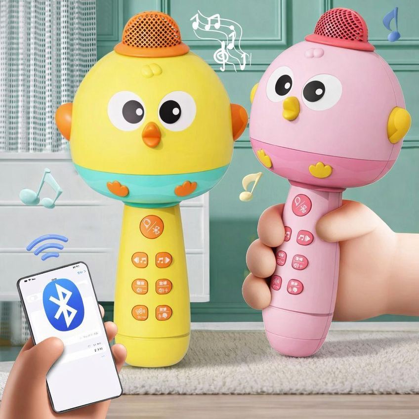 Microfone Musical Infantil Interativo Com Luzes E Sons Brinquedo Educativo Rosa Karaokê Utimix - imagem 5