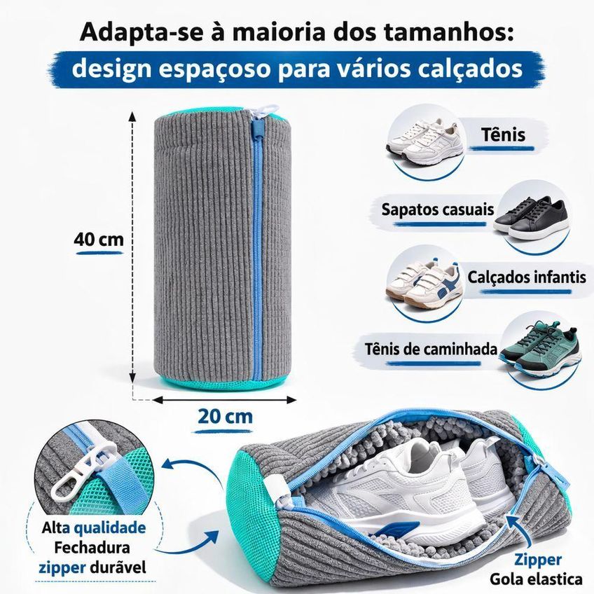 Saco Para Tênis Sapatos E Roupas Delicadas Em Máquina De Lavar Com Zíper Protetor Tela Resistente - imagem 3